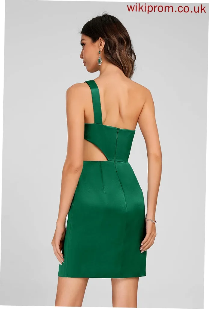 Bodycon Satin Short/Mini With Reagan Homecoming Dress Club Dresses Split One-Shoulder Front
